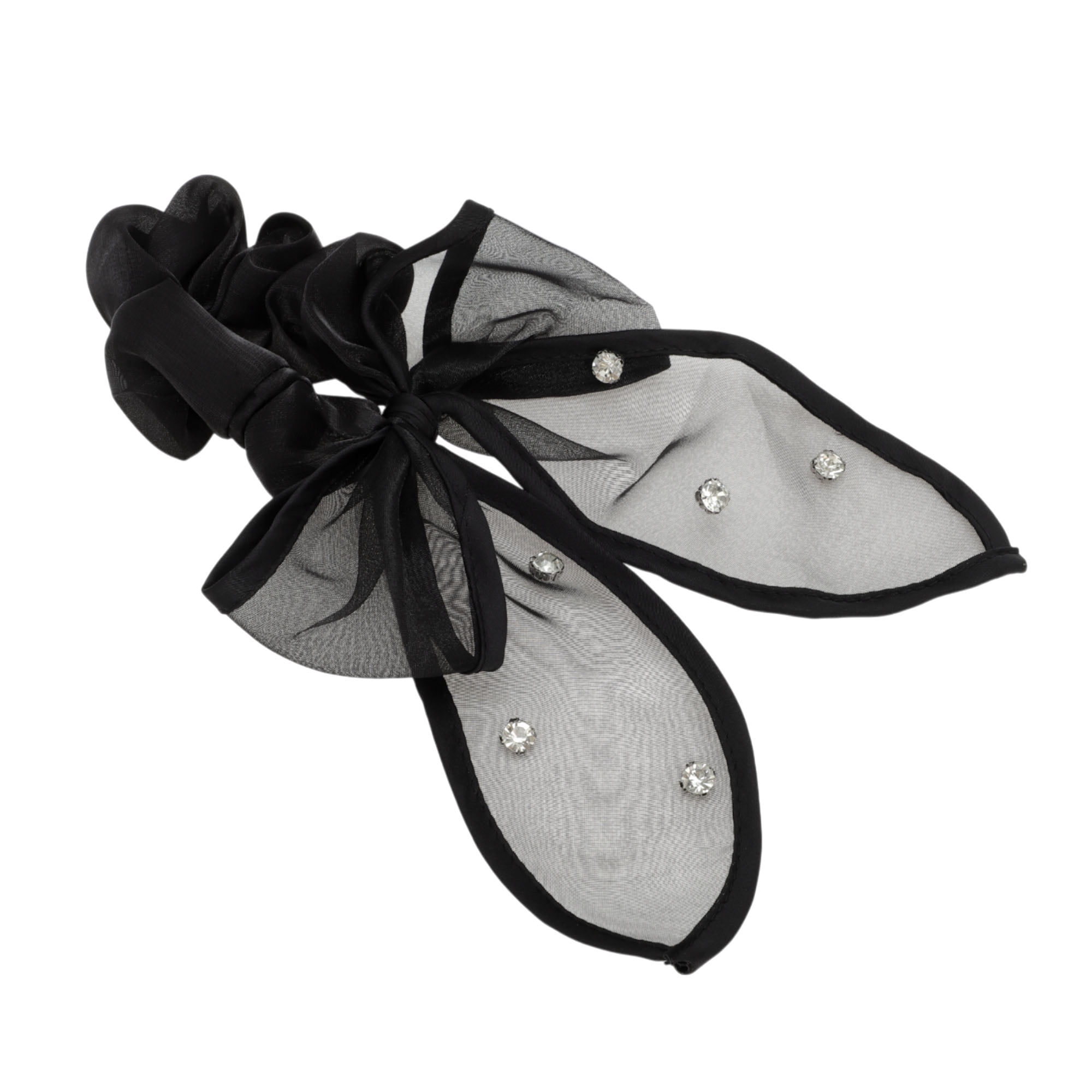 Unique Bargains 1Pc Rhinestones Bow Scrunchie Hair Elastic Band for Women Black