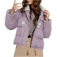 thumbnail image 2 of UPPADA Women's Winter Cropped Puffer Jacket Long Sleeve Oversized Stand Collar Zip-Up Short Coat with Pockets,Women's Quilted Pullover Puffer Jacket Oversized Long Purple,XL, 2 of 9