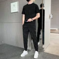 thumbnail image 4 of Conjuntos de pantalones Camiseta lisa para hombre Trajes deportivos grises Pantalones deportivos Top Chándal con alfabeto Ropa para hombre Estilo coreano 5xl Elástico, 4 of 5
