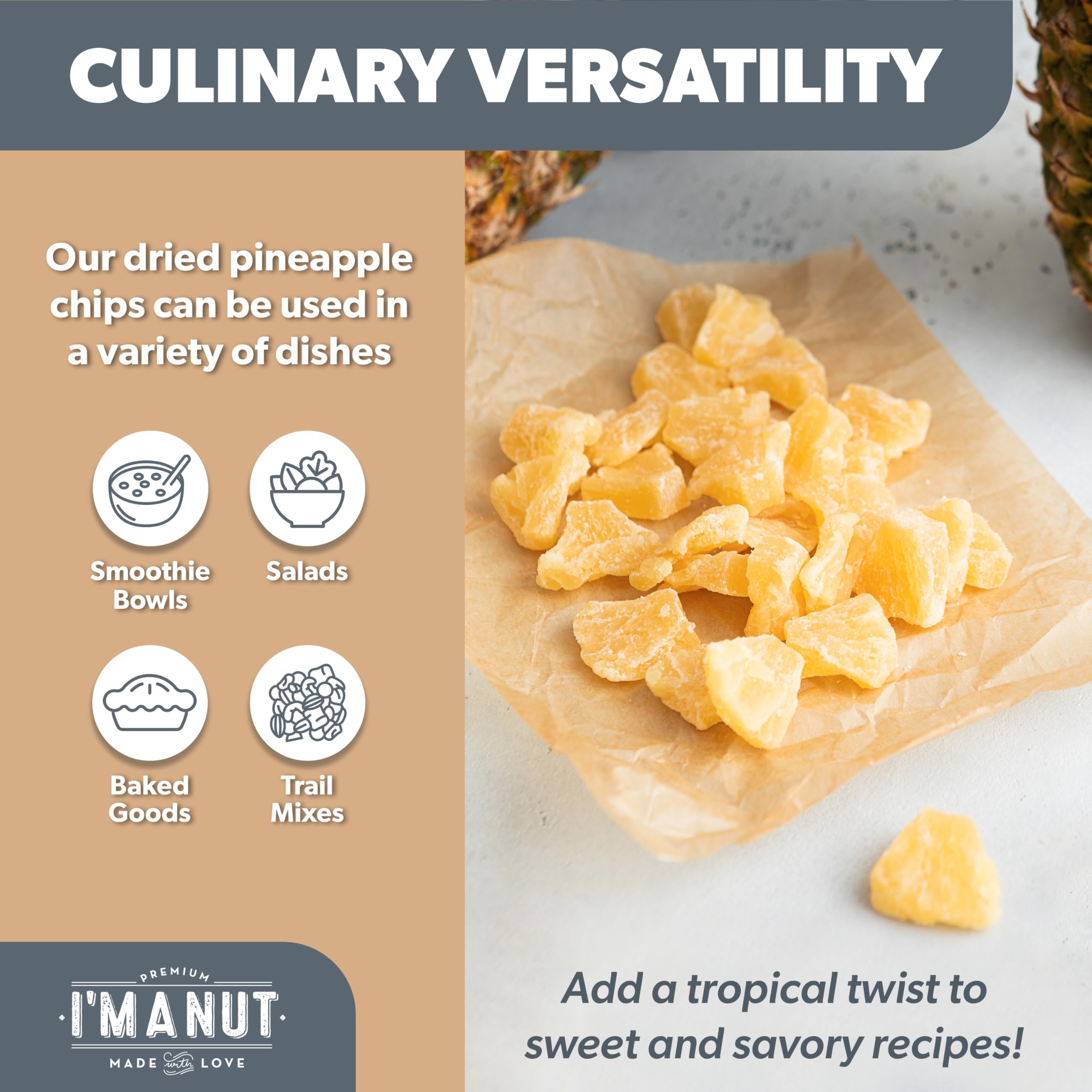 Premium Dried Pineapple 48 oz – Dried Fruit, Non-GMO, Gluten & Peanut Free, Guilt-Free Snack, Kosher