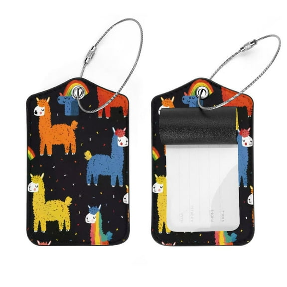 PhooArto 2 PCS Luggage Tag for Suitcase Bag Tags for Backpacks Baggage Handbag School Instrument Tag Label, Alpaca and Rainbow