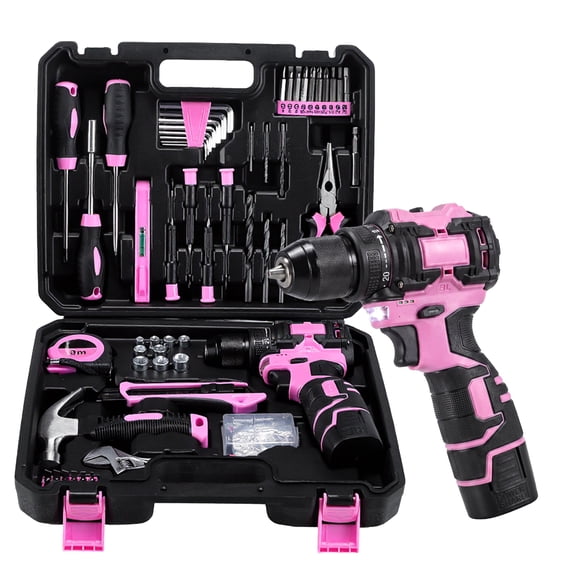 BN-LINK 16.8V Cordless Drill, 66Pcs Electric Power Drill Set, 20 1 Torque Setting,Lightweight Power Drill Tool Set for Home DIY Projects, Pink