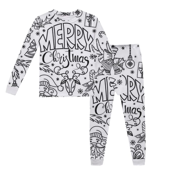 RMGVDSD Kids Coloring Pajamas with Markers Soft Boys Girls Pajama Sets Long Sleeve Tops and Pants Cute Print Sleepwear Nightwear Outfit 5-6 Years