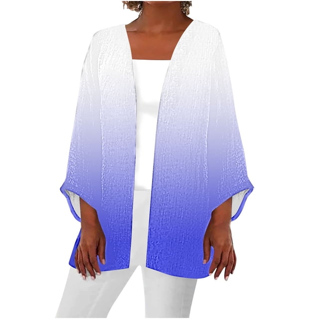 AherBiu Womens Cardigan Lightweight 3/4 Sleeve Linen Open Front Cardigans Fall Casual Cover up Shrugs