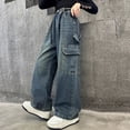 thumbnail image 6 of YUEHUA girls jeans size 16, Girls Casual Denim Pants With Rhinestone Bow Autumn Loose Fit Flared Straight Leg Trousers For Big Kids, 6 of 6