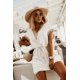 thumbnail image 5 of Mini vestido corto con cuello en V de verano para mujer, cintura suelta, panel de cordón, encaje, color sólido, panel sexy, blanco XL, 5 of 5