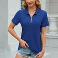 thumbnail image 2 of WCMZJ Women's Short Sleeve Tops Blouses Zipper Collar V Neck Business Casual Tops Loose Fit Tunic Shirt Polo Shirts Blue XL, 2 of 5