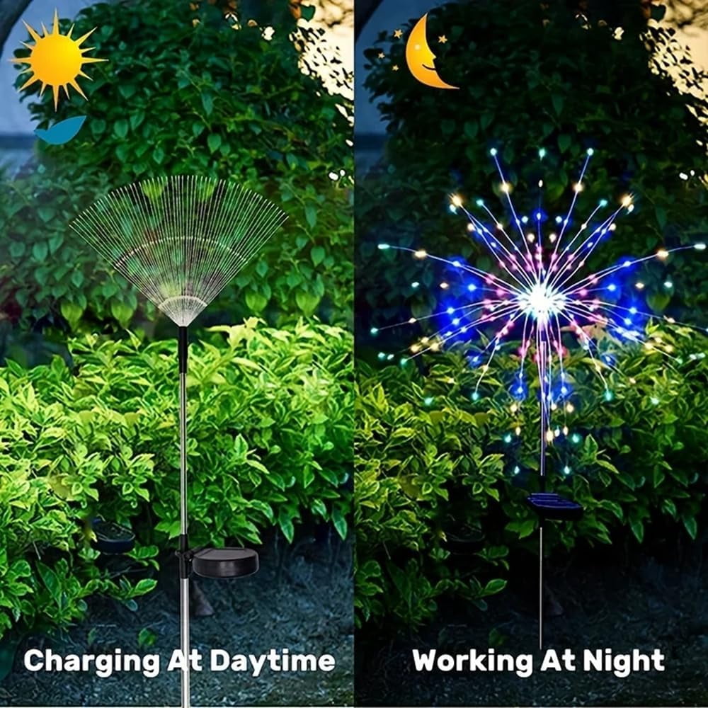 Tianle Solar Firework Lights, 2 Pack Solar Garden Lights 200 LEDs 8 Lighting Modes Solar Lights Outdoor Waterproof for Garden Path Yard Patio Walkway Pathway Party Wedding Decorative (White)
