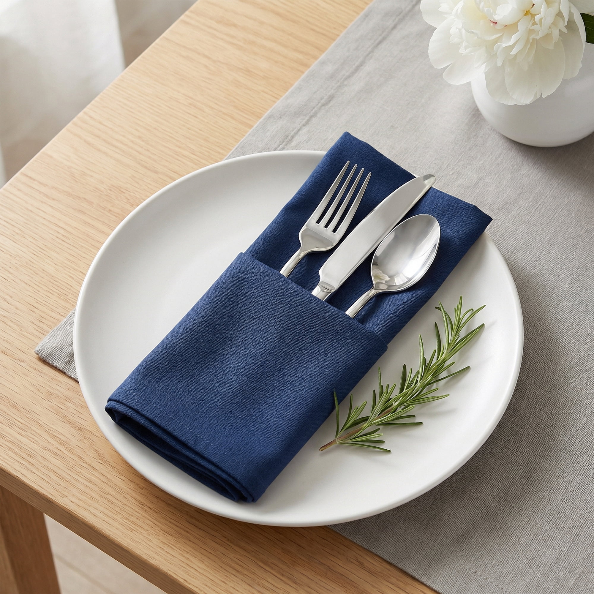 Unique Bargains 12Pcs Cotton Washable Reusable Events Cloth Napkins Navy Blue 16x16inch