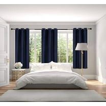 New Luxury Curtain Set of  2pc Panels Adam Navy Color 100% Privacy Blackout Room Darkening Thermal Window Grommet Short Drapes Size 37" Wide X 63" Length for Bedroom Home Décor
