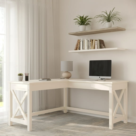 Lavish Home L-Shaped Computer Desk with X-Pattern Legs (White)