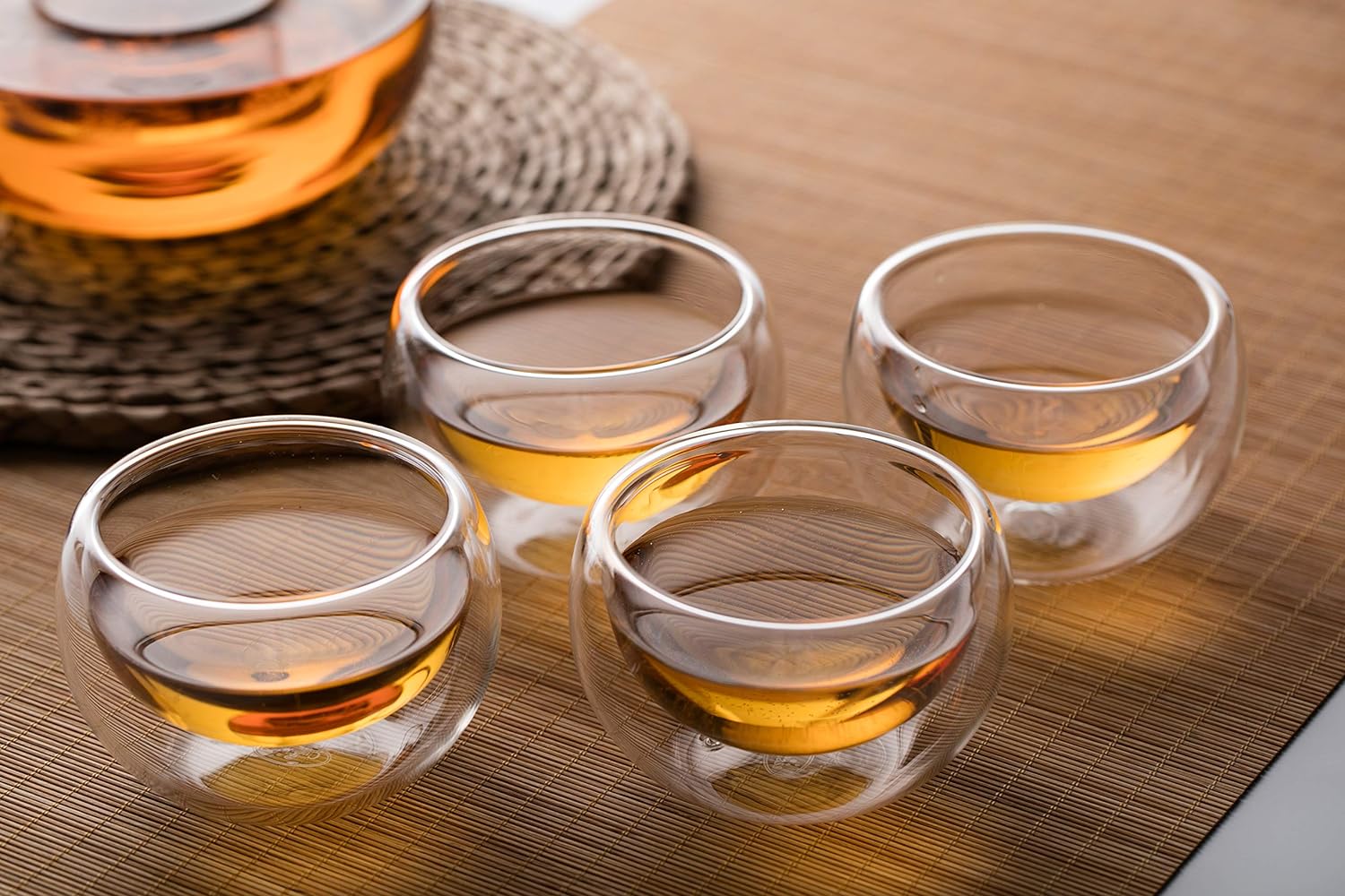 Tea Cups Set of 5 Double Wall Glass Tea Cup, 5.1oz Asian Insulated Clear Teacups 150ML,Small Espresso Cup for Coffee