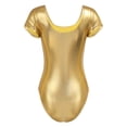thumbnail image 6 of Yartina Women's Ballet Dance Gymnastic Leotard Shinny Metallic Leather Short Sleeve Bodysuit Gym Wear Gold XXL, 6 of 7