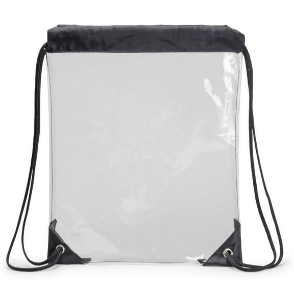 Clear Drawstring Backpack See Through Cinch Bag Transparent Travel Sling Gym Stadium Bags Black Unisex all ages