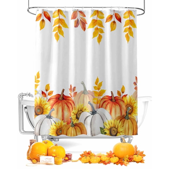 Orange Watercolor Sunflower Pumpkin Printing Shower Curtain Set ,Waterproof Fabric Shower Curtains Shower Curtains for Bathroom,Bathroom Decor 54x"78"