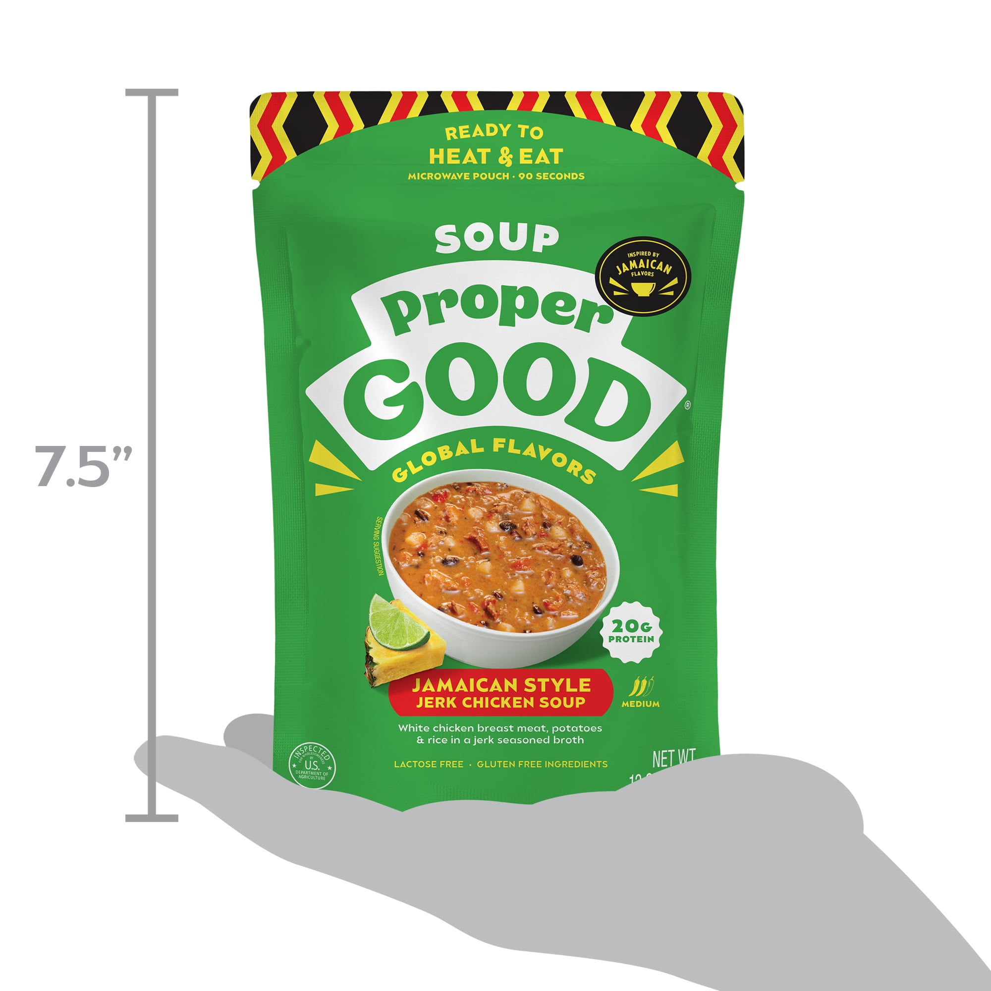 (2 pack) Proper Good Jamaican Style Jerk Chicken Soup, Ready in 90 Seconds, Shelf Stable Meal, 12 oz