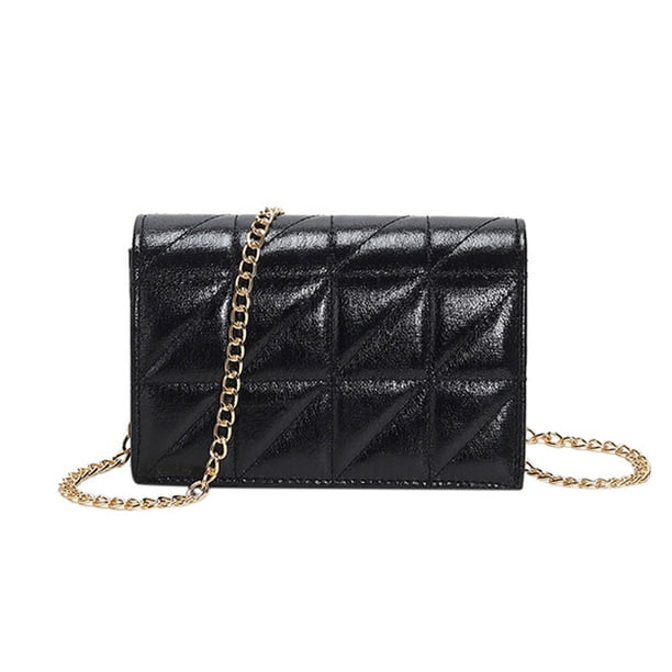 Bolso pequeño con cadena de lentejuelas y bandolera de piel sintética de moda para primavera y verano, color negro