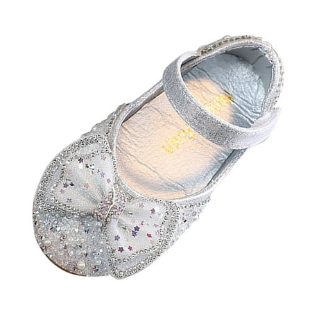

NIEWTR Girls Dress Shoes Mary Jane Flower Wedding Party Bridesmaids Shoes Glitter Princess Ballet Flats(Silver 24)