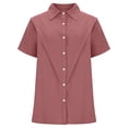 thumbnail image 6 of T Shirts for Women 2026 Summer Linen Short Sleeve Button Down Collared Business Casual Office Work Tshirt Blouse, 6 of 8