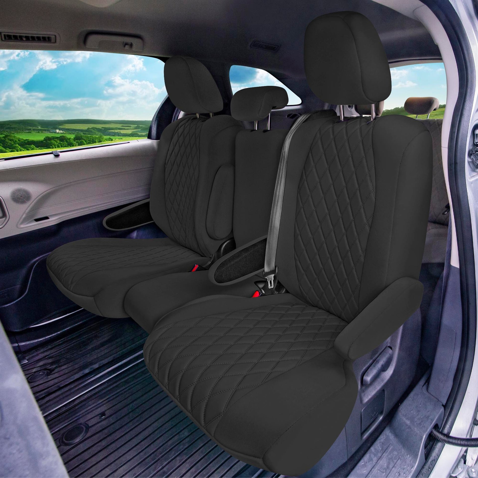 For Toyota Sienna 2011-2020 FH Group Neoprene Waterproof Custom Fit Car Seat Covers - Black Full Set 7 Seater