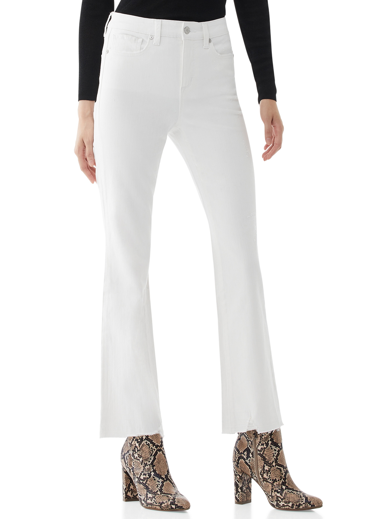Raw Hem Kick Crop Flare Jeans - Walmart 