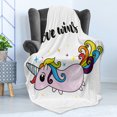 thumbnail image 4 of Pride Soft Flannel Fleece Throw Blanket, LGBT Slogan Writing Unicorn Mascot Character Rainbow Tail, Cozy Plush for Indoor and Outdoor Use, 50" x 60", Multicolor, by Ambesonne, 4 of 5
