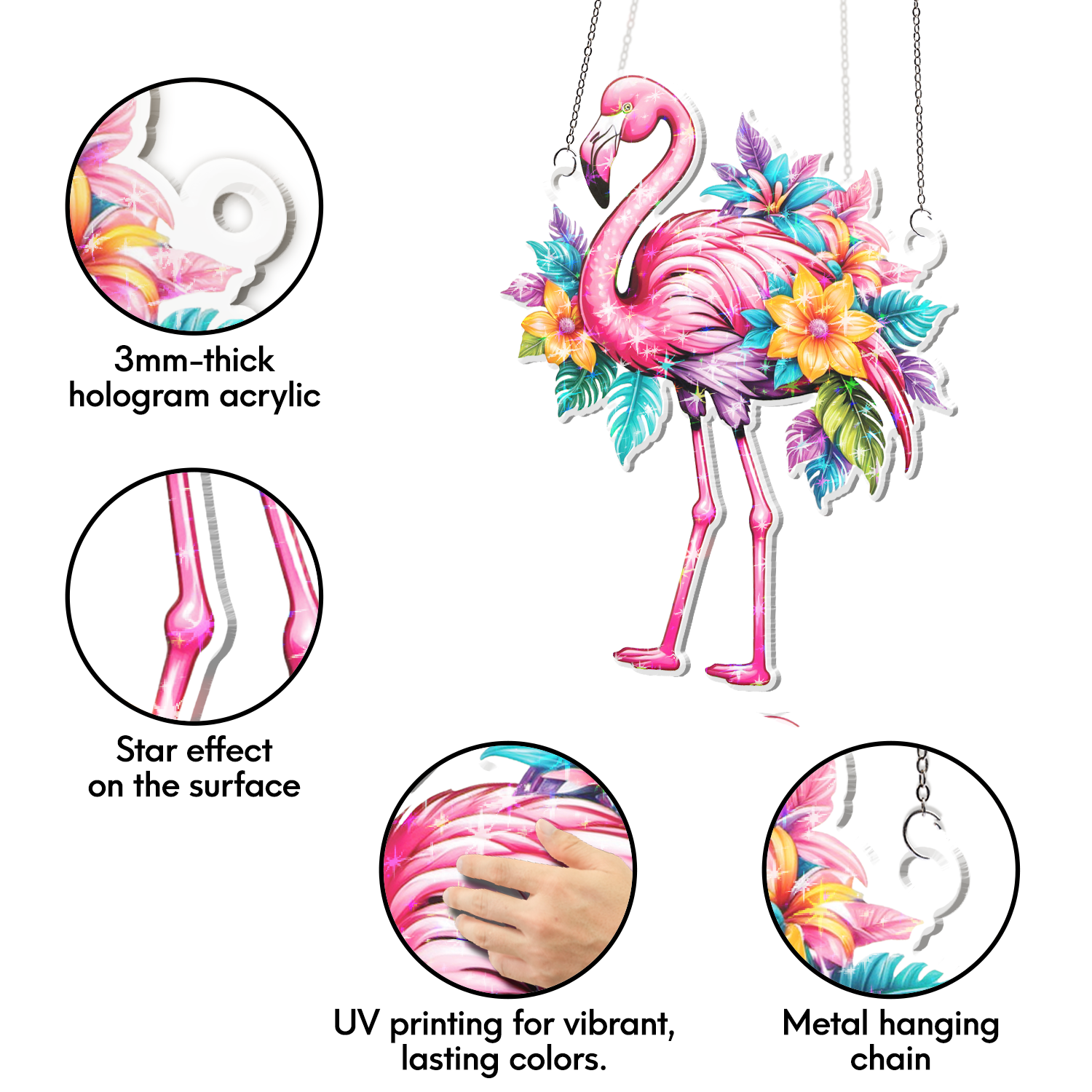 89Bloom Flamingo Stained Glass Hologram Ornament, Stained Glass Suncatcher Ornaments Home Decor, Holographic Ornaments