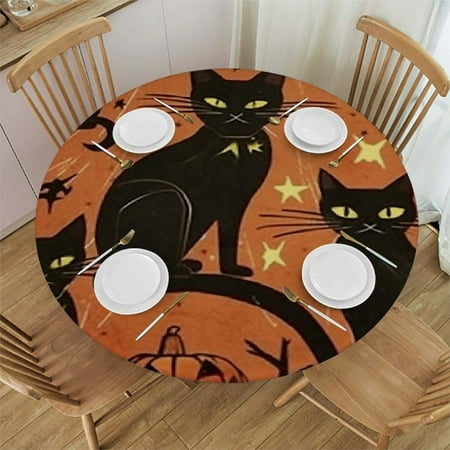 

HAOXIT Autumn Round Tablecloth Happy Halloween Waterproof Table Cloth Polyester Tablecloth Table Cover for Kitchen Outdoor Party Picnic 38-42