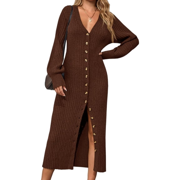 Spring Fall Women Long Sleeve Button Down Casual Long Knit Cardigan