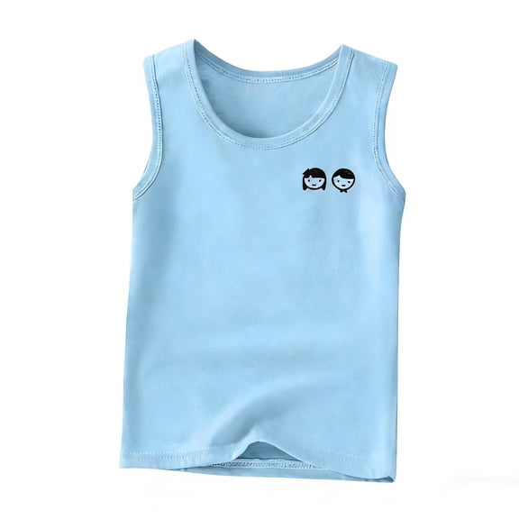 CYRBOKO Toddler Boys Cotton Tank Tops, Summer Casual Breathable Crew Neck Athletic Tops for Kids Light Blue Size 7-8 T