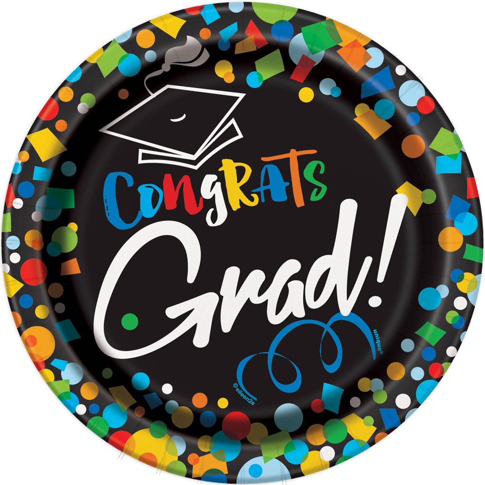 Bright Graduation Paper Plates, 7 in, 8ct