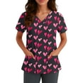 thumbnail image 4 of Valentine Day Scrub Tops for Woman Short Sleeve Plus Size V Neck Nursing Scrubs Love Heart Print Cute Quick Dry Uniforms with Pockets Black 2XL, 4 of 5