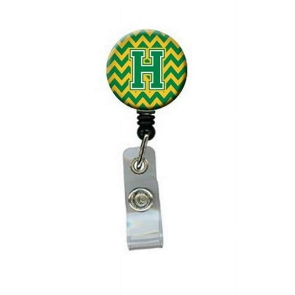 Carolines Treasures CJ1059-HBR Letter H Chevron Green & Gold Retractable Badge Reel