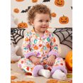 thumbnail image 5 of RUINIXCW Toddler Baby Girl Halloween Silk Stain Pajamas Set Kids Little Girl Fall Winter PJS Set Sleepwear Pumpkin Fuzzy Trim Long Sleeve Button Down Shirt and Pants Set Loungewear Homewear, 5 of 8