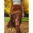 thumbnail image 3 of ZOELNIC Women's Faux Suede Mini Skirt High Waist Bodycon with Fringe Trim, Vintage Style (NO Belt), 3 of 7