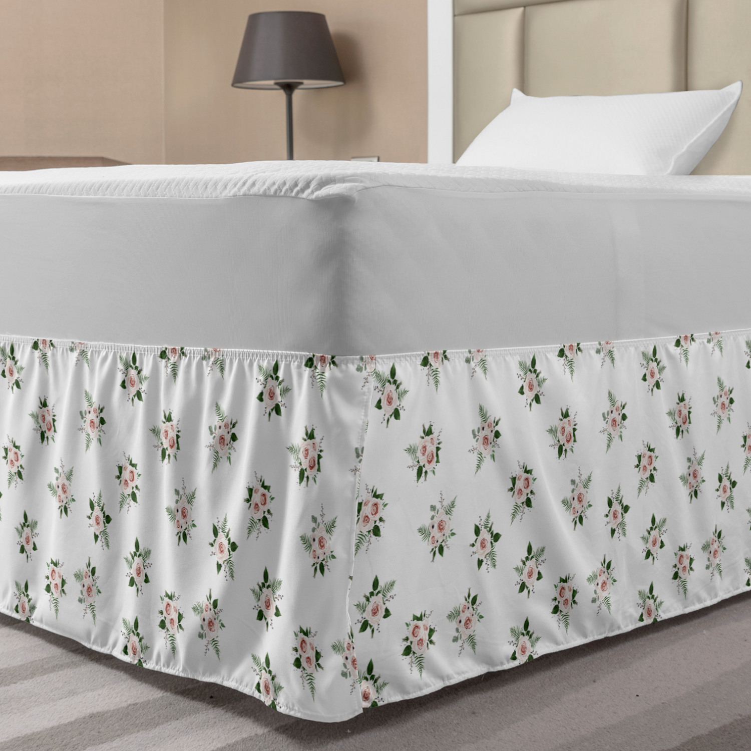 Floral Bed Skirt, Print of Repeating Rose Flower Bouquet ...