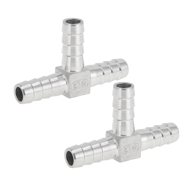 Accesorios para manguera de acero inoxidable 304 de Bargains Únicos, conector en T de 3 vías de 15/32" para aire, agua, aceite, gas, combustible, 2 piezas tono plateado