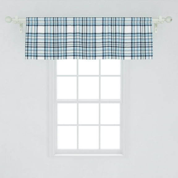 Ambesonne Plaid Window Valance, Traditional Squares Lines, 54" X 18", White and Blue Grey
