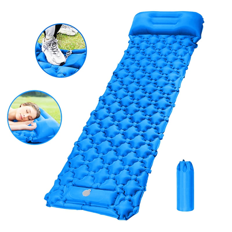 Camping Sleeping Pad with Built-in Pump Upgraded Inflatable Camping Mat with Pillow for Traveling Durable & Lightweight Air Mattress 