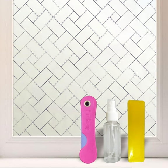 Window Privacy Film with Tool, Static Cling Frosted Glass Window Film, Non-Adhesive Window Clings Sticker, Heat Control UV Blocking for Bathroom Home Office, 23.6 x 78.7 Inch