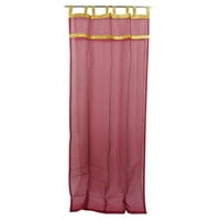 Mogul Indian Sari Curtains Maroon Sheer Gold Border Drapes 48"x108"