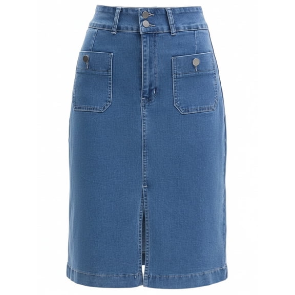 DARING DIVA Women's Stretchy Below Knee Length Jean Skirts Small Blue