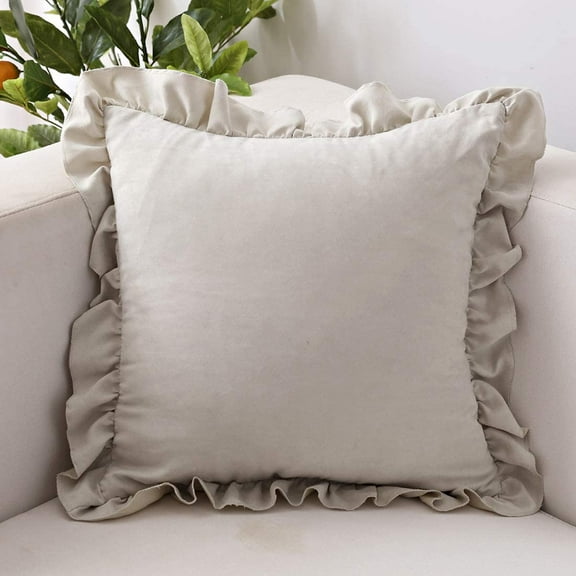 Nvzi Farmhouse Ruffles Throw Pillow Cover Super Soft Suede Decorative Lumbar Cushion Case Pillowcase for Sofa Couch Bed Chair Car (Gml, 18"x18")