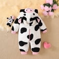 thumbnail image 4 of RUINIXCW Baby Animal Cosplsy Warm Girls Boys Cute Cow Plush Hooded Romper Cosplay Jumpsuit for Halloween Holiday Outfit, 4 of 9