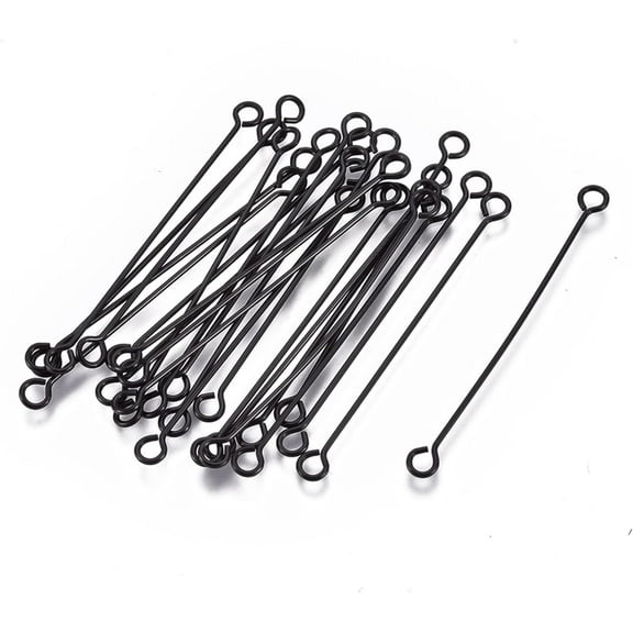 10Pcs 304 Stainless Steel Eye Pins Double Sided Eye Pins Electrophoresis Black Eye Pins Findings Head Pins for DIY Earrings Necklaces Bracelets Pendants Jewelry Making 36x3x0.6mm