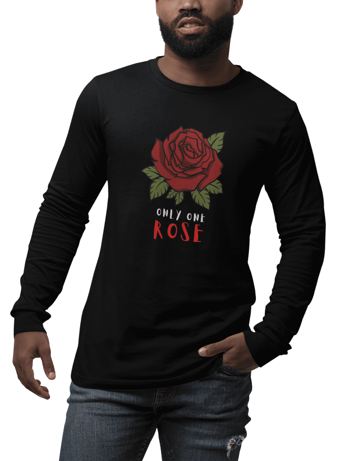 black tee with red rose