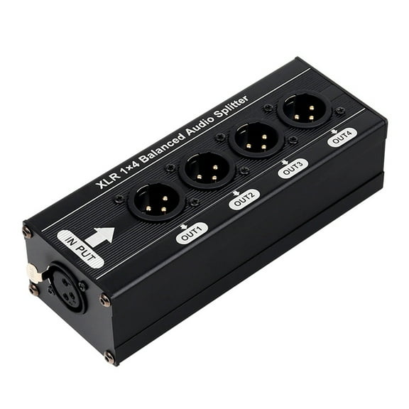 XLR 1x4 Balanced Audio Splitter 1 in 4 Out 3 Pin Signal Box No Power Supply Required
