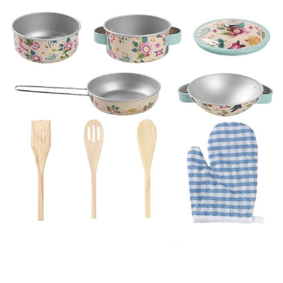 Godderr Kids Home Kitchen Toys Cooking Simulation Tableware Printing Tableware Set Boys Girls Cookware