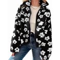 thumbnail image 2 of Women Fuzzy Fleece Pullover Zipper Sweatshirt Winter Floral Jacket with Pocket Black M, 2 of 6