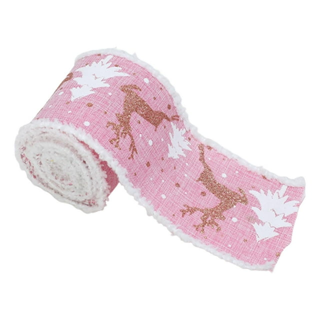 Cinta navideña decorativa, cinta para envolver regalos multiusos. Alce rosa